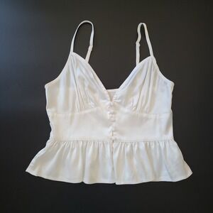 Triple Seven Satin Cropped Peplum Cami Top Small White Bustier Style Feminine